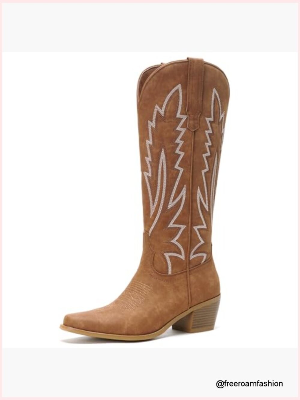 Cowboy Boots Women Cowgirl Western Pointed Toe Chunky Heel Embroidered Knee - Picture 4 of 7